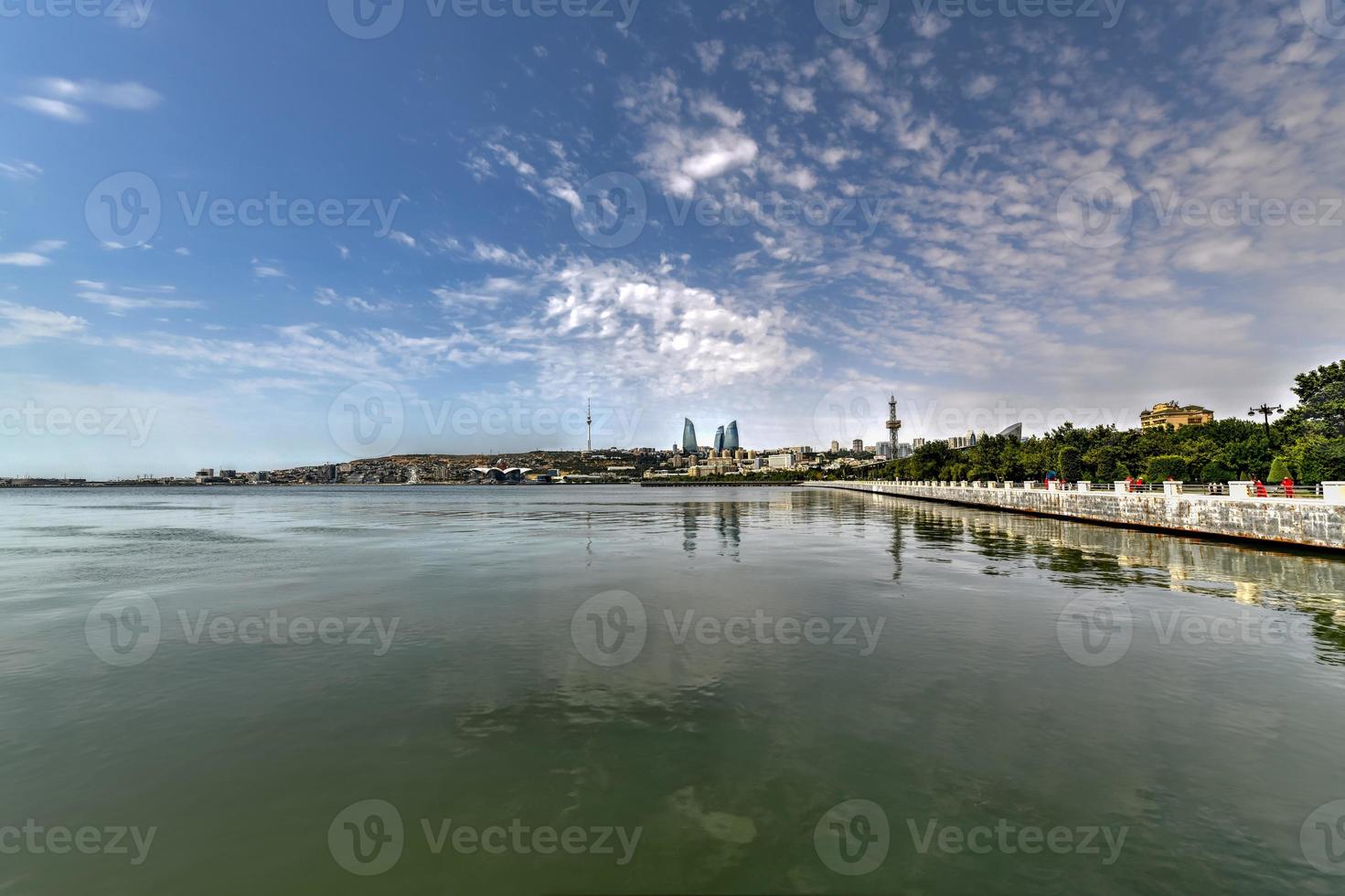 View from Baku Boulevard Park of the city skyline in Baku, Azerbaijan. photo