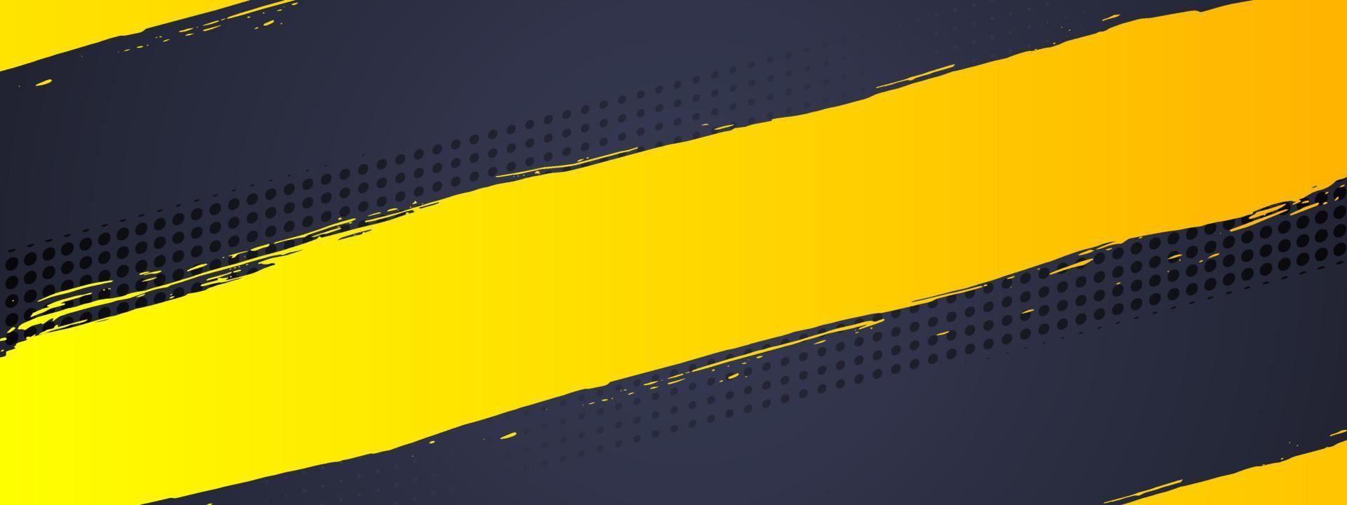 vector de fondo de grunge abstracto con pincel de pintura y efecto de medio tono, diseño de plantilla de banner horizontal con color negro y amarillo degradado