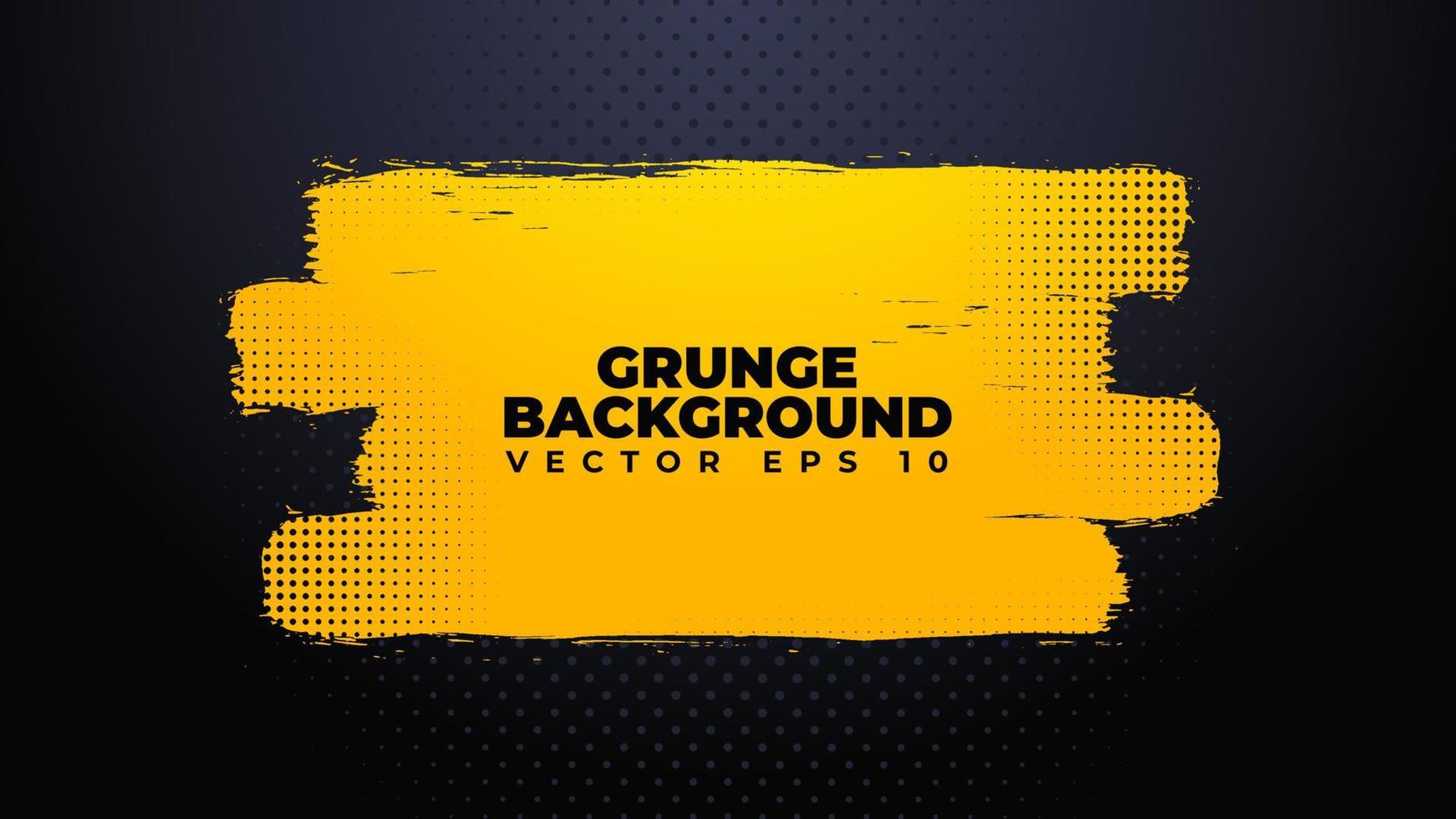Abstract grunge background vector with paint brush and halftone effect, horizontal banner template design with gradient black and yellow color