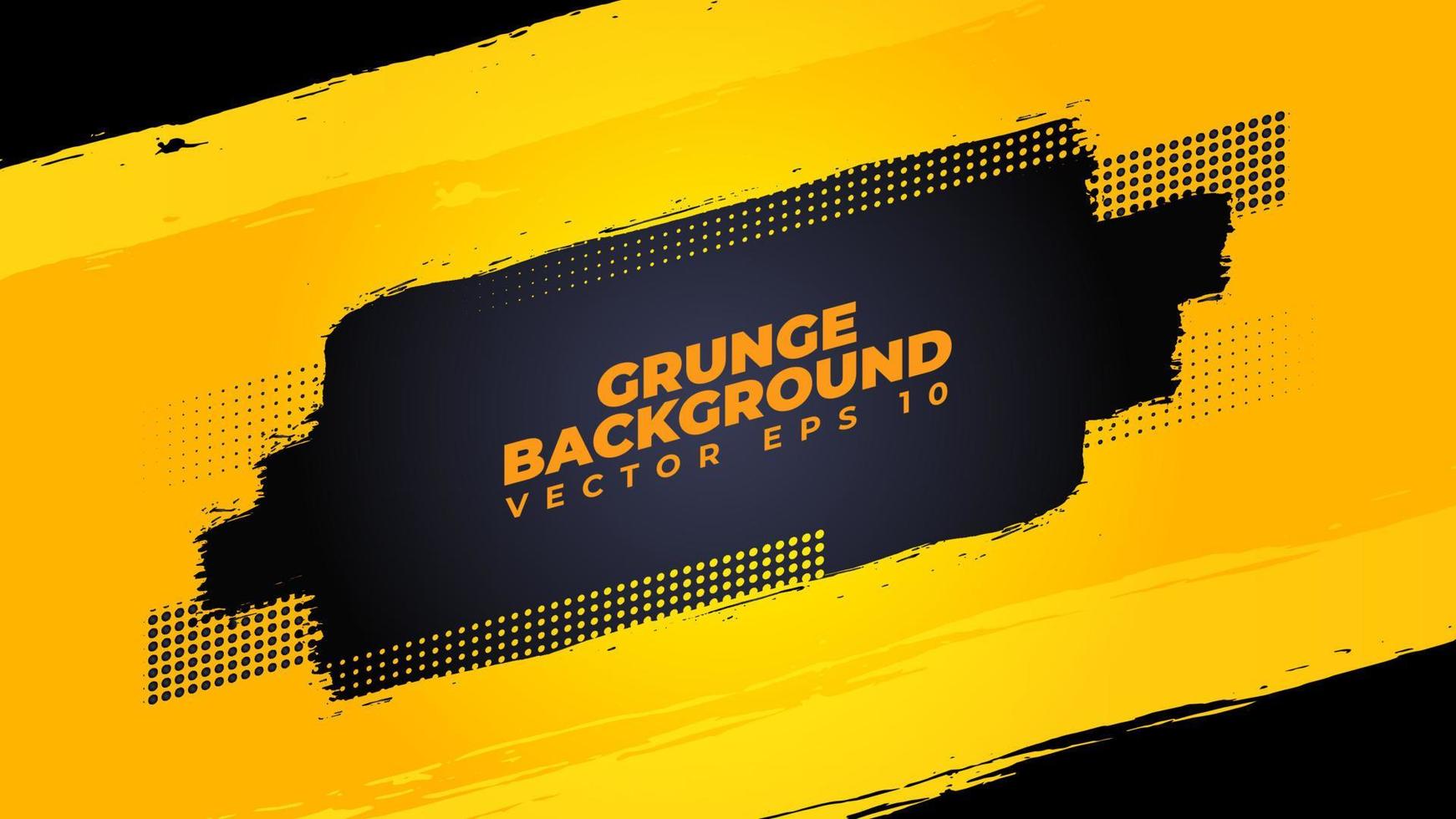 vector de fondo de grunge abstracto con pincel de pintura y efecto de medio tono, diseño de plantilla de banner horizontal con color negro y amarillo degradado