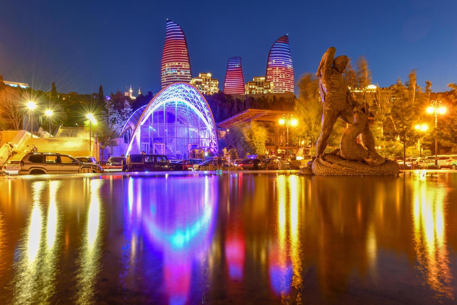 The Flame Towers in Baku, Azerbaijan. A view of the city skyline at night, 2022 photo