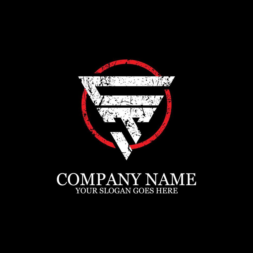 CT initial name logo design, with grunge style, Letter logo vector in the circle