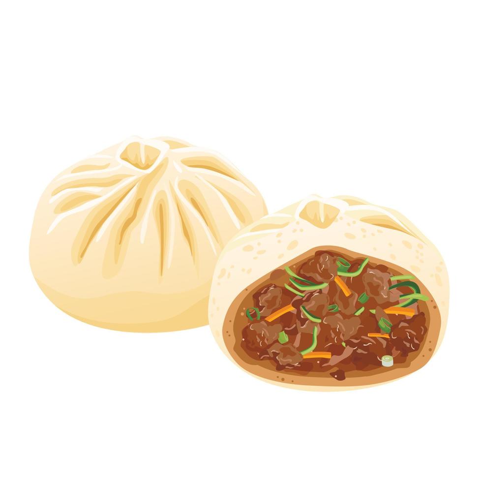 Dim sum, traditional Chinese dumplings. Asian food vector illustration.