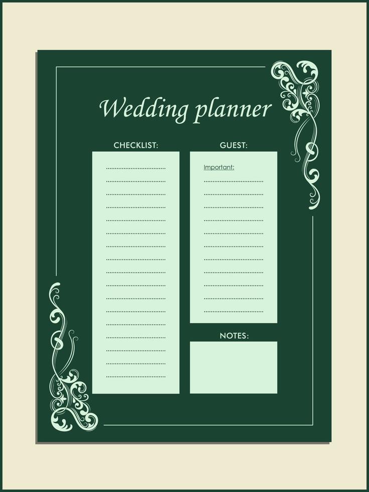 plantilla de diseño de planificador de bodas simple vector