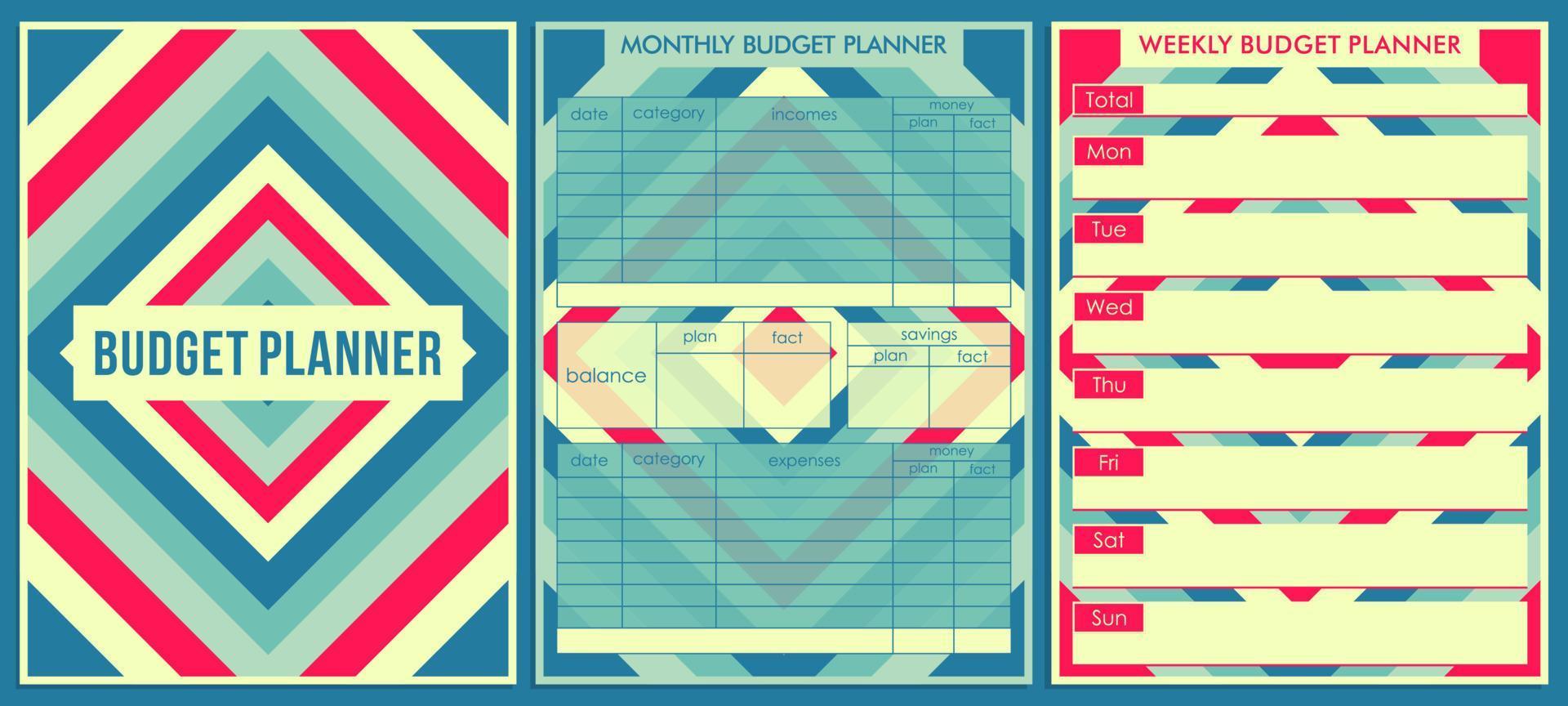 creative weekly and monthly budget planner with retro vintage style vector