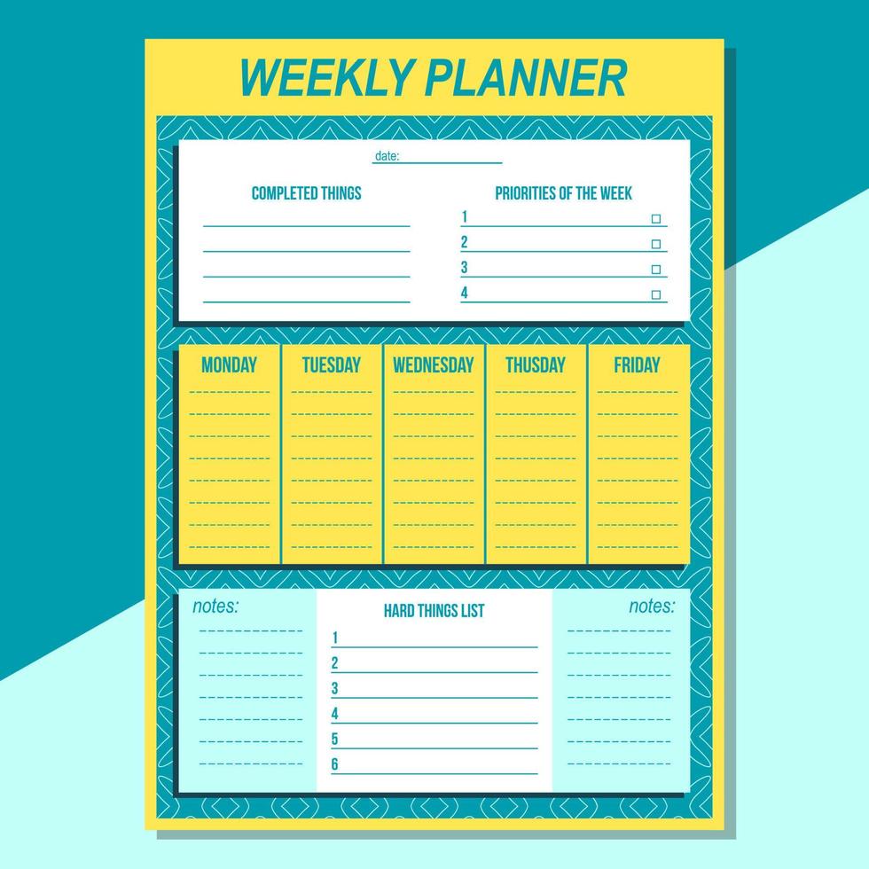 free vector of weekly planner template with retro style