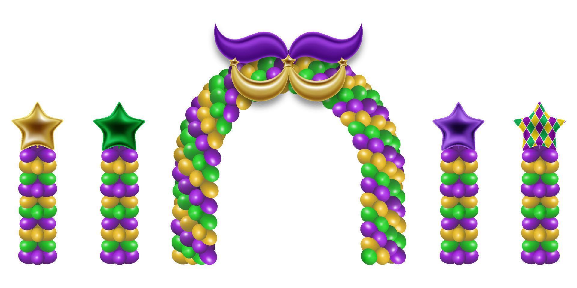 mardi gras party elements. mardi gras decorations with balloons. mardi gras arch with balloons vector