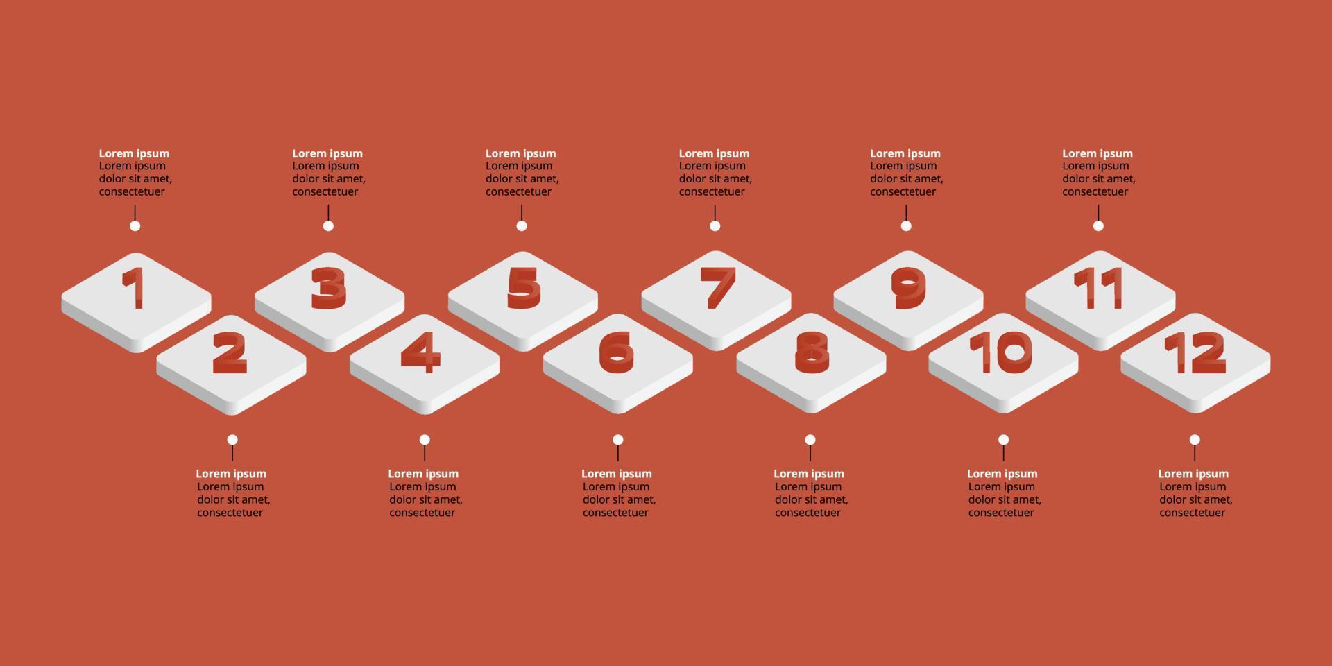 timeline step chart template for infographic for presentation for 12 element in red vector