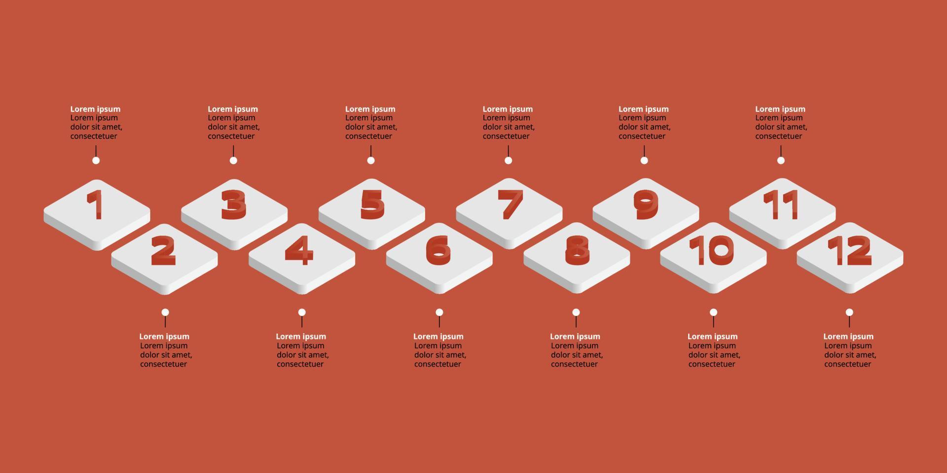 plantilla de gráfico de pasos de línea de tiempo para infografía para presentación de 12 elementos en rojo vector