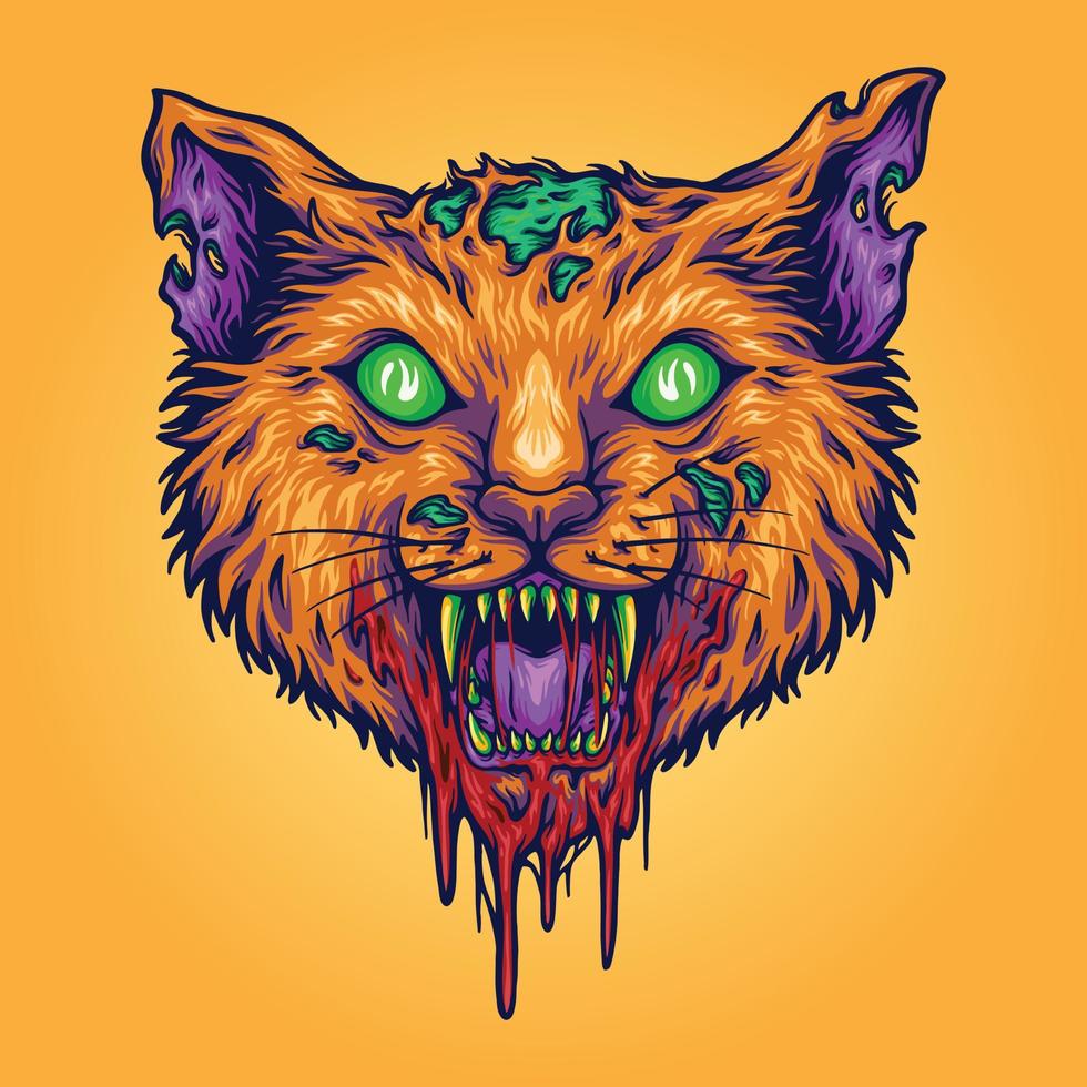 ilustraciones de vectores de monstruos de cabeza de gato aterrador para el logotipo de su trabajo, camiseta de mercadería de mascota, diseños de pegatinas y etiquetas, afiche, tarjetas de felicitación que anuncian empresas comerciales o marcas.