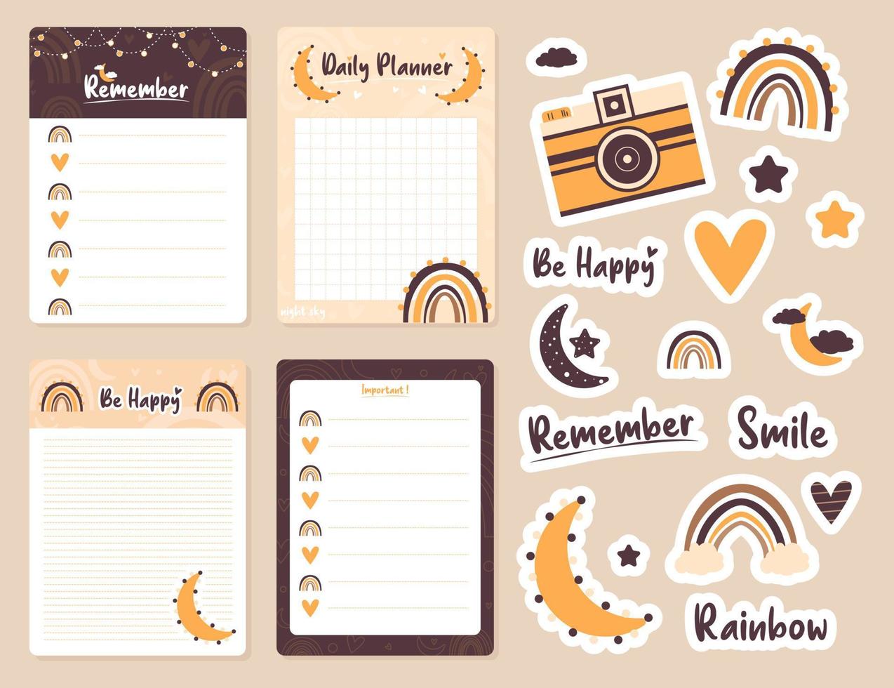 note collection of cute weekly trendy planner stickers for diaries and to do list vector