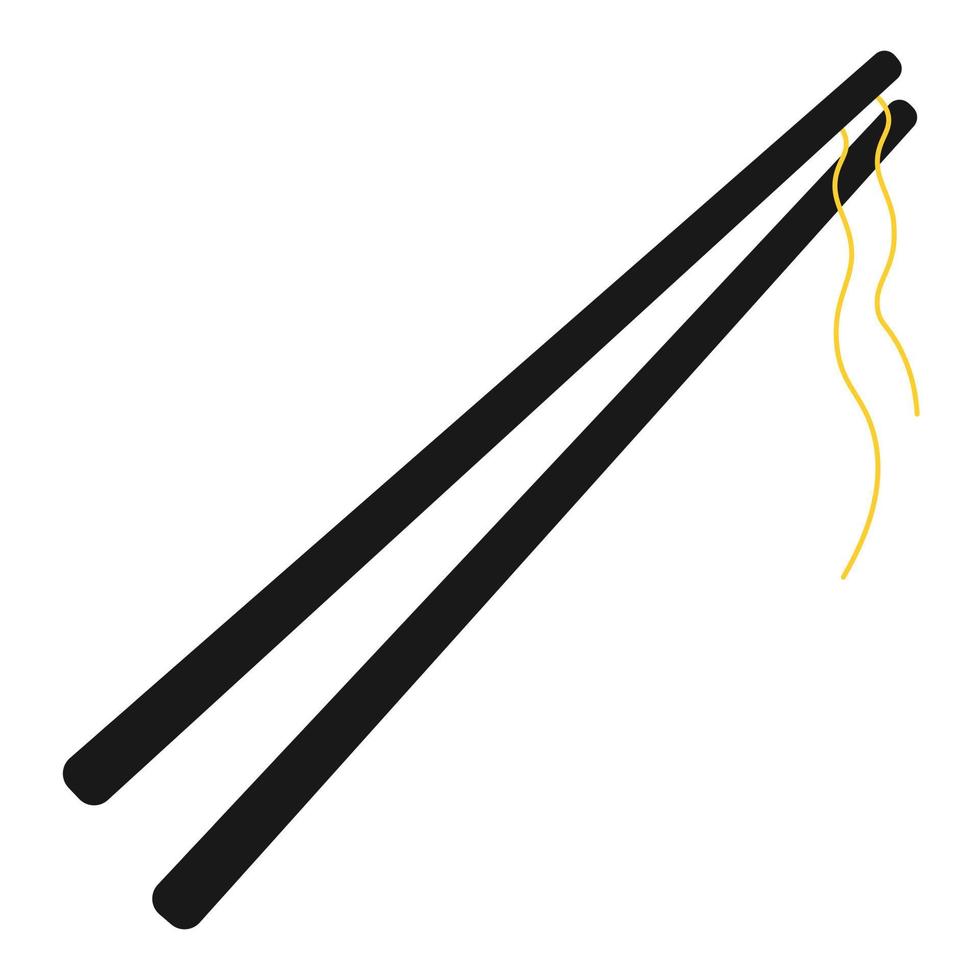 palillos negros planos laicos ilustración aislada sobre fondo blanco. par de palitos de sushi. accesorios de cocina asiáticos realistas vectoriales vector