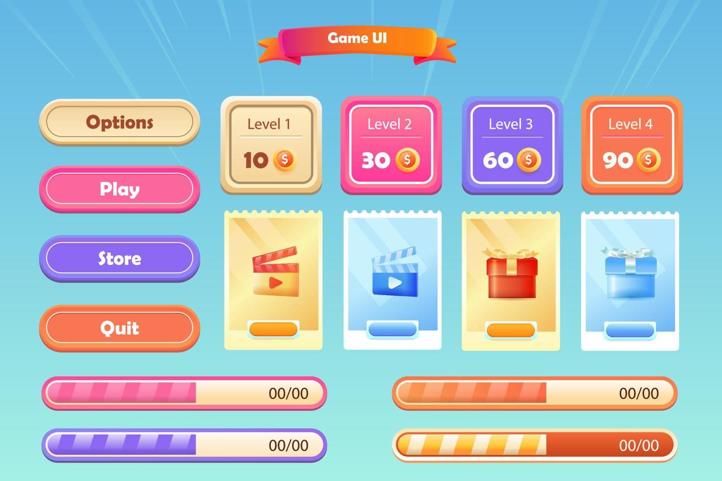 Game asset UI design cartoon element with elegant and colorful vector