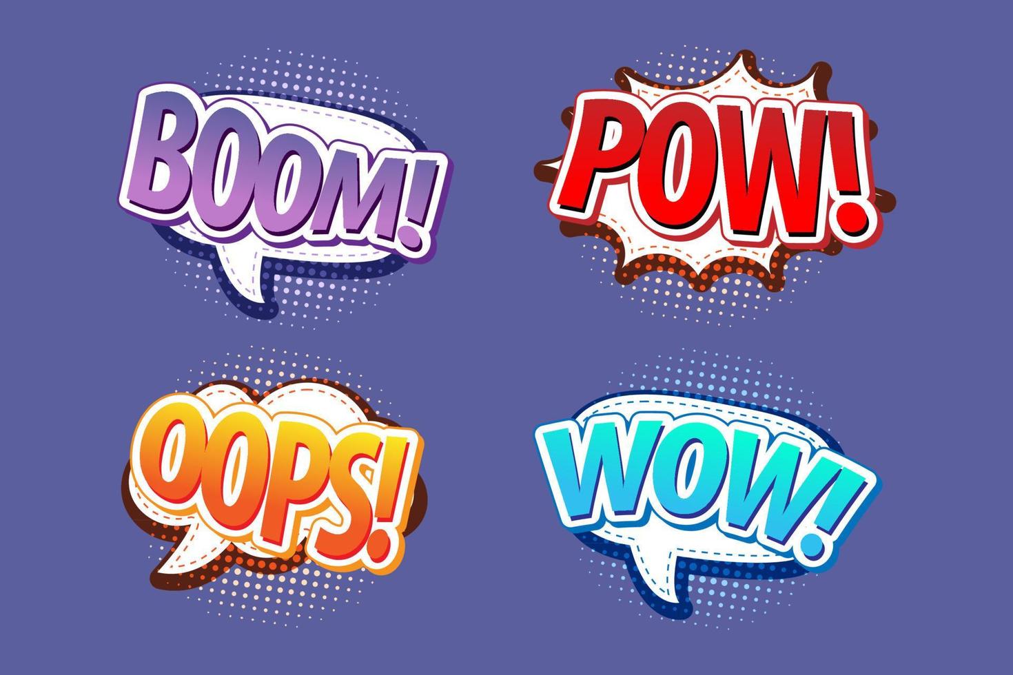 pop art comic speech bubbles with different emotions and bright composition with explosive halftone rays vector