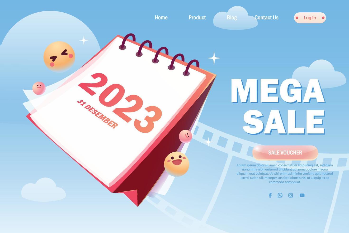 Gradient sales poster template, banner, landing page vector