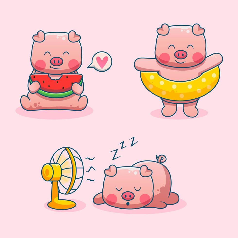 cute pig cartoon set vector
