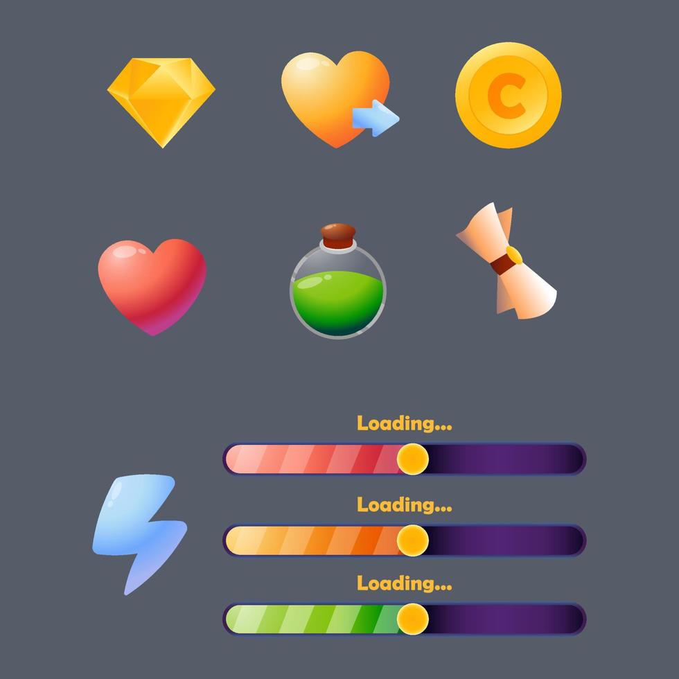 Game asset UI design cartoon element with elegant and colorful vector