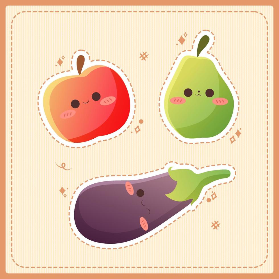 lindo conjunto de ilustración de dibujos animados estéticos de frutas y verduras vector