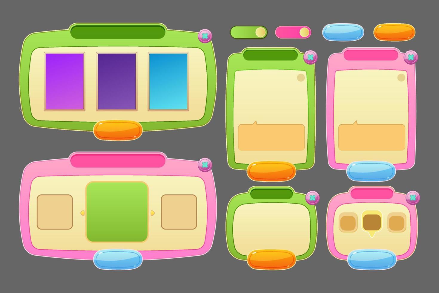 lindo y fresco juego ui para móvil o windows con color verde y rosa vector