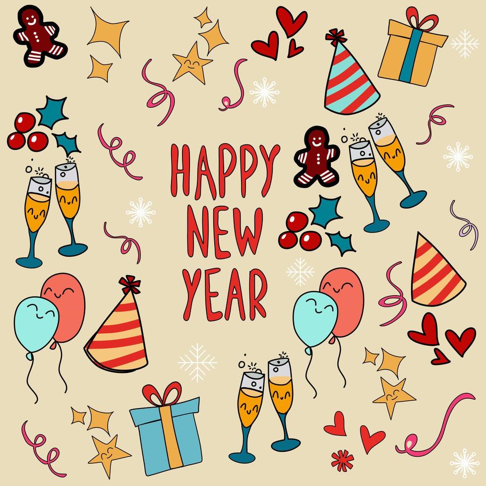 Happy New Year decorating elements background. vector