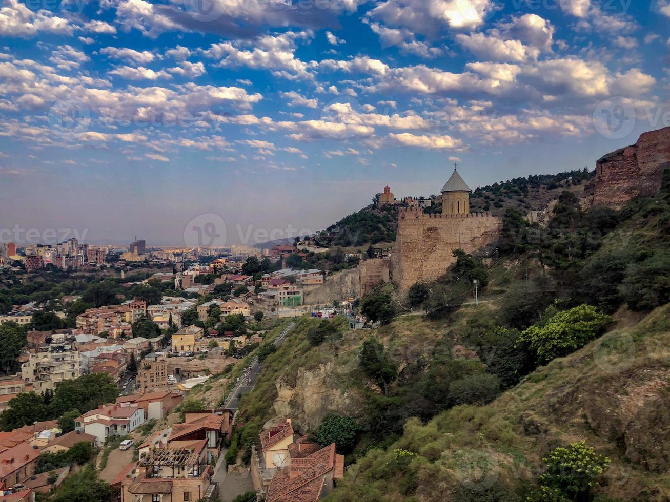 Saint Nicholas Church in Narikala fortress and view of city Tbilisi, Georgia photo