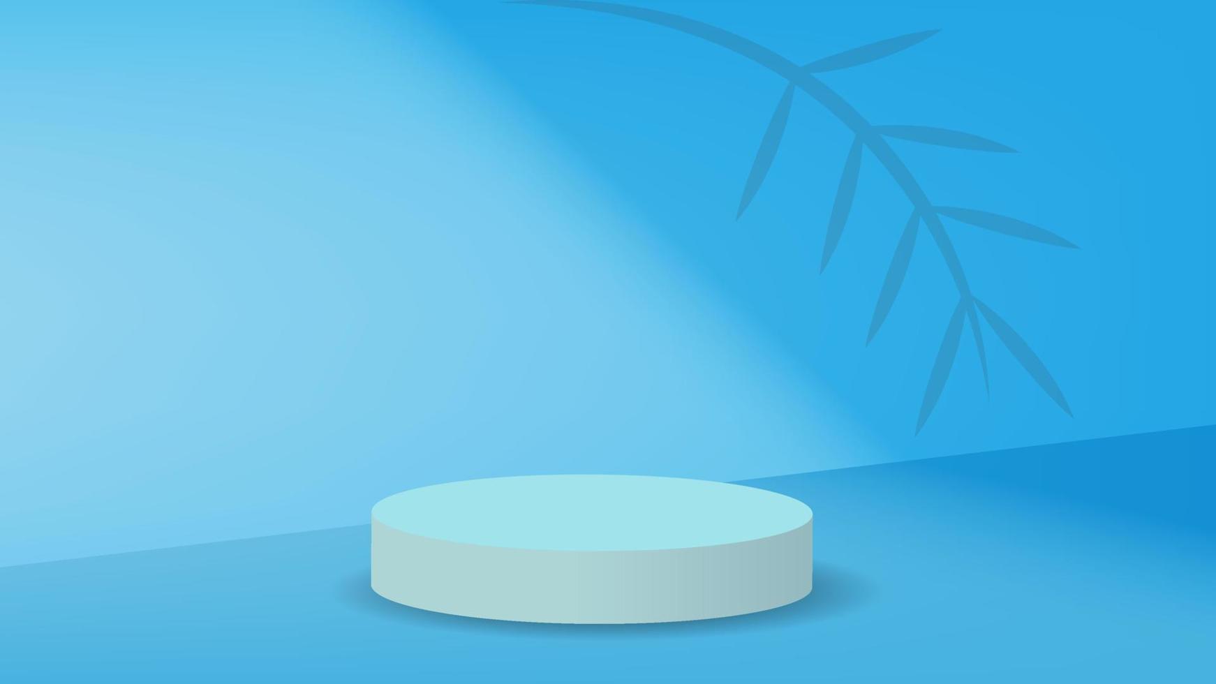 fondo azul de la escena del podio. podio con luz de ventana y ramas de plantas para promoción de productos, negocios, cosméticos. minimalismo vectorial 3d vector