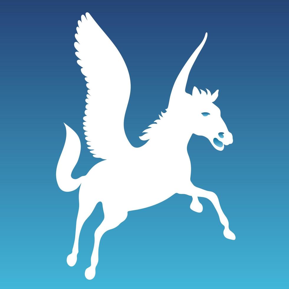 Pegasus white silhouette on sky blue background vector