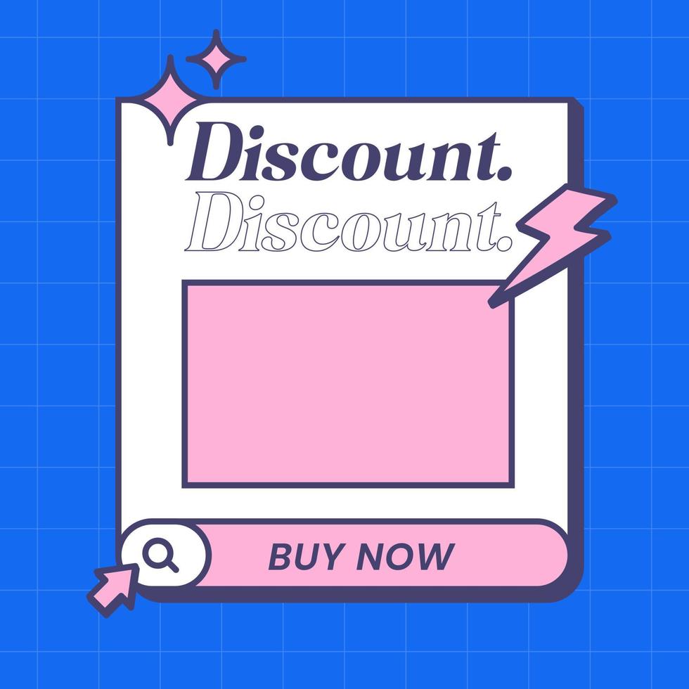 Social media post template in retro design style. Feed template with discount text. vector