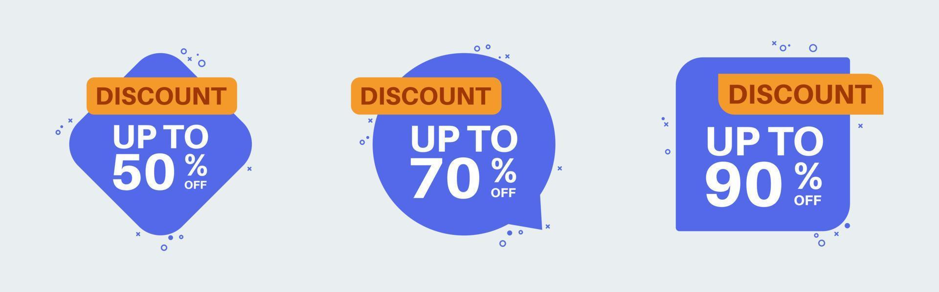 Discount label sticker in retro design style. Sticker with 50, 70, 90, percent off special price. vector