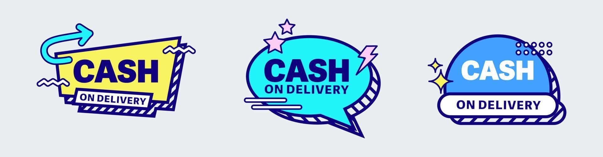 Cash on delivery sticker collection in nostalgic design style. COD label vector illustration.