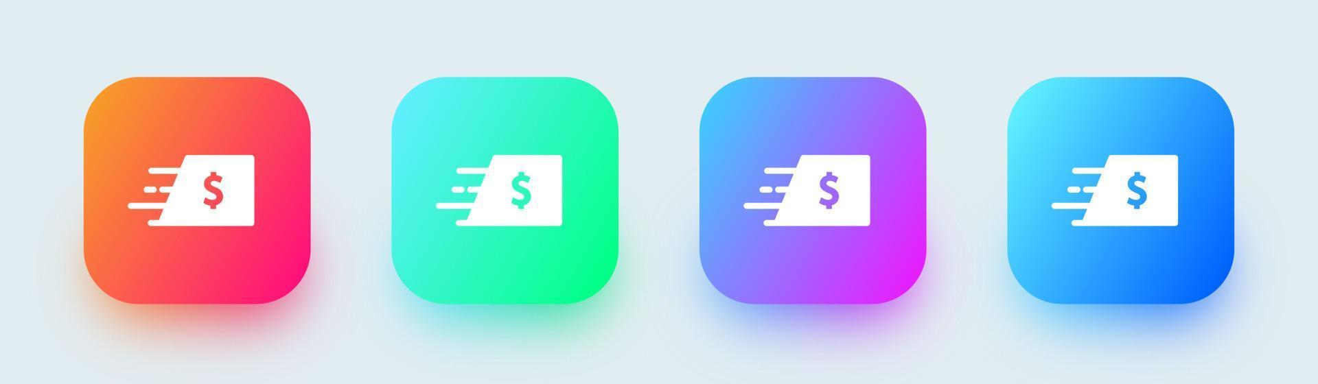 Send money solid icon in square gradient colors. Payment signs vector illustration.