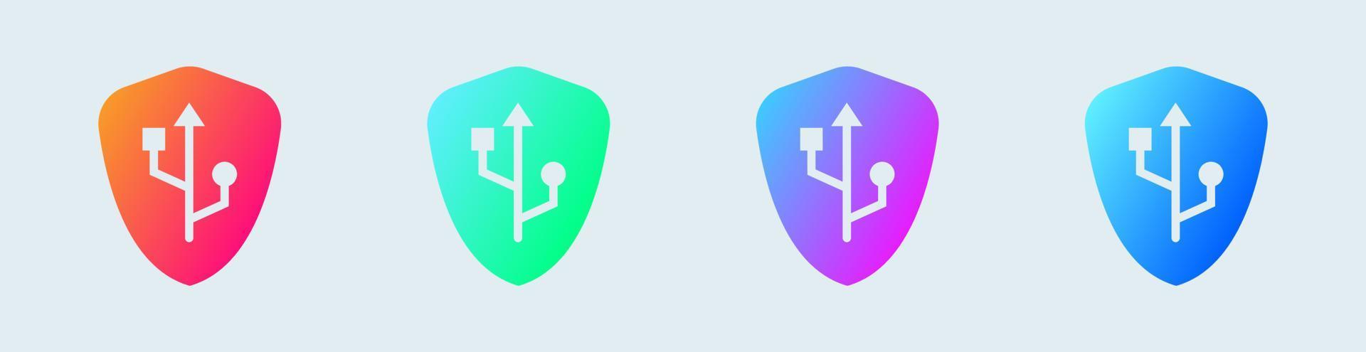 Secure usb solid icon in gradient colors. Data transfer signs vector illustration.