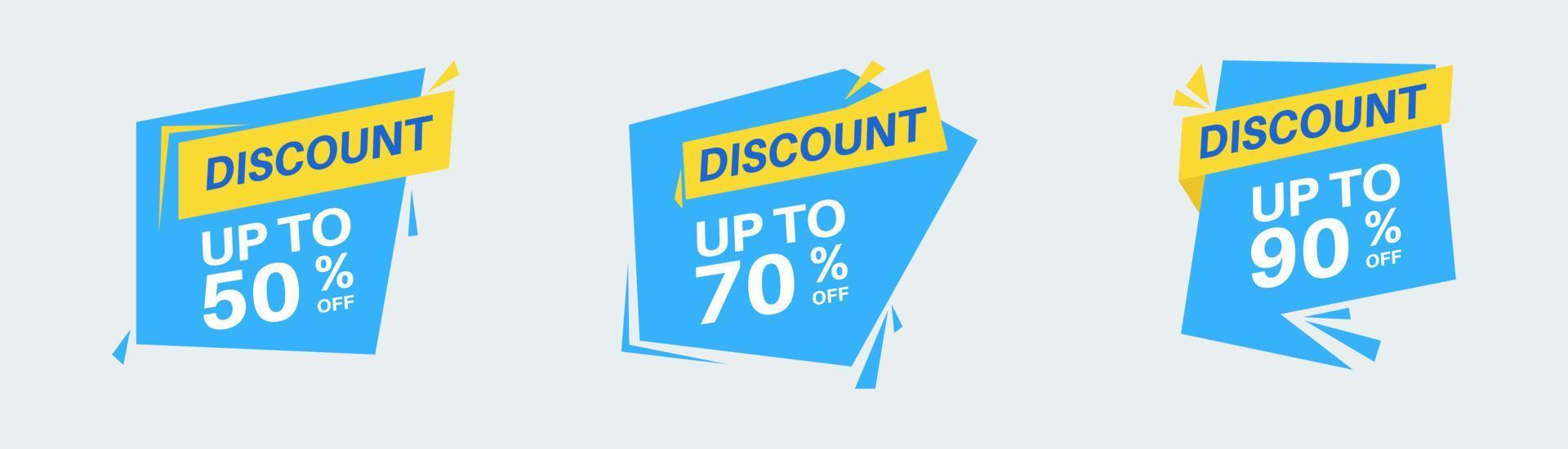 Discount label sticker in retro design style. Sticker with 50, 70, 90, percent off special price. vector