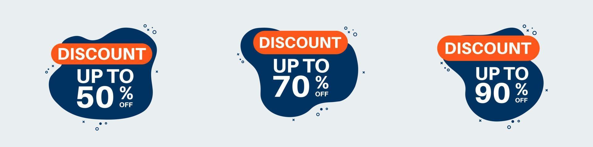 Discount label sticker in retro design style. Sticker with 50, 70, 90, percent off special price. vector