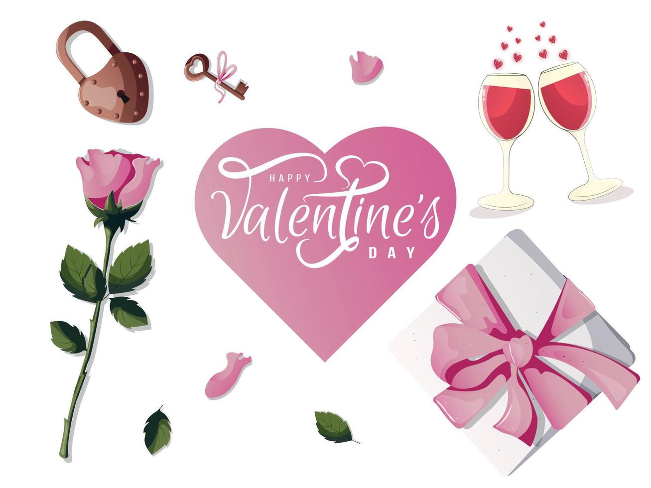 Set of cute vector love stickers for daily valentine day with pink accent. Collection of elements for valentines day