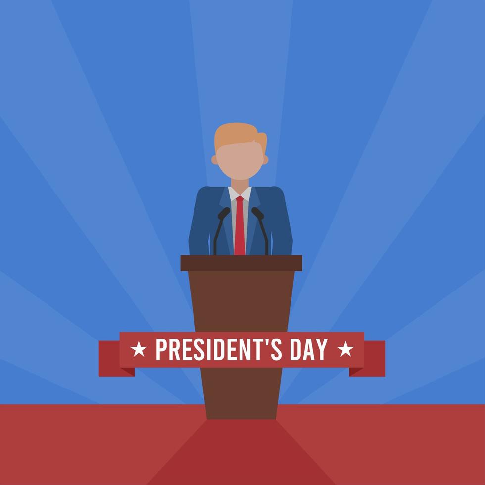 presidents day poster illustration with standing man in suit giving speech suitable for social media post and greeting card vector