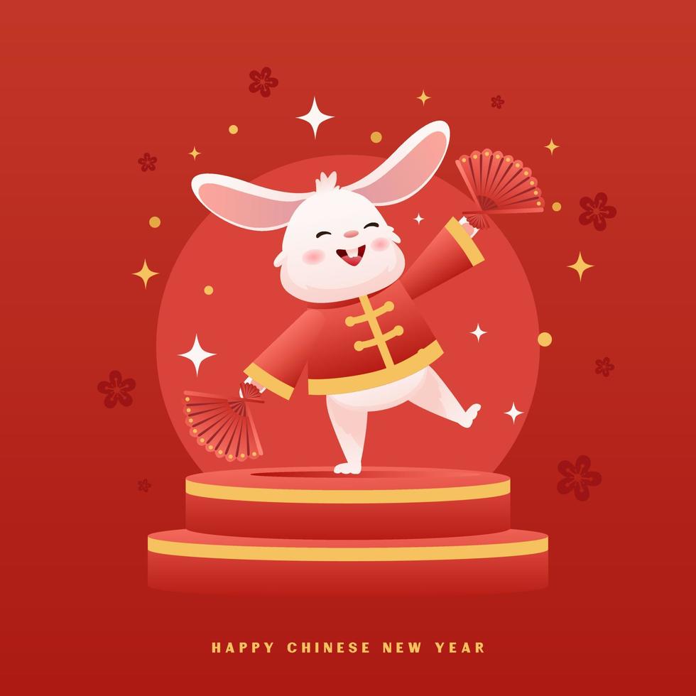 Chinese Year of Rabbit Cartoon Character Dance with Asian StyleDecoration for Banner Background vector