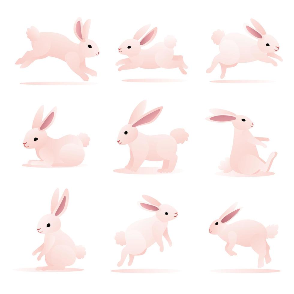 Rabbit Cute Illustration Vector with Different Pose Pink Gradient Color is Suitable for the needs of design elements book poster