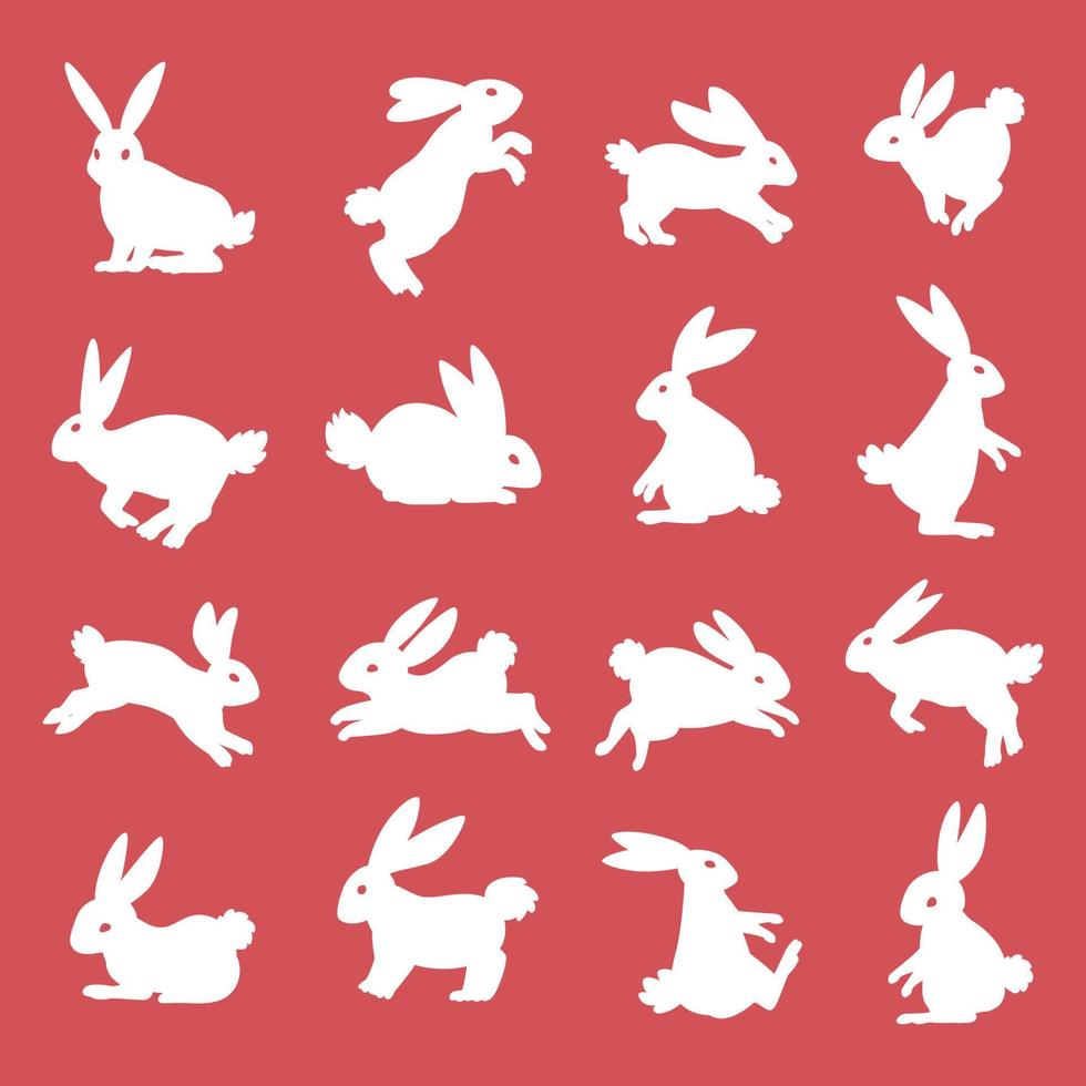 Silhouette of a Rabbit with Various Movements in Red Color is Suitable for the Needs of Design Elements vector