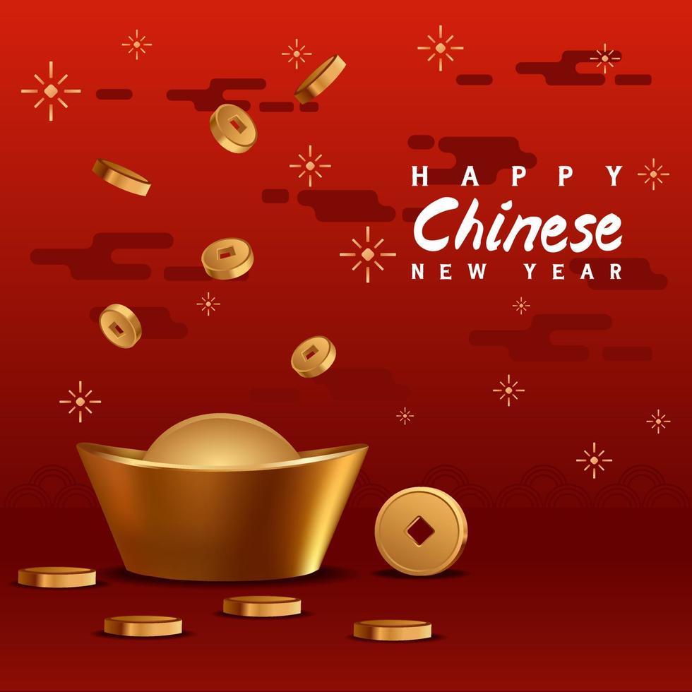 Chinese Asian Decorative Money Coin Gold for Background Banner Red Color vector