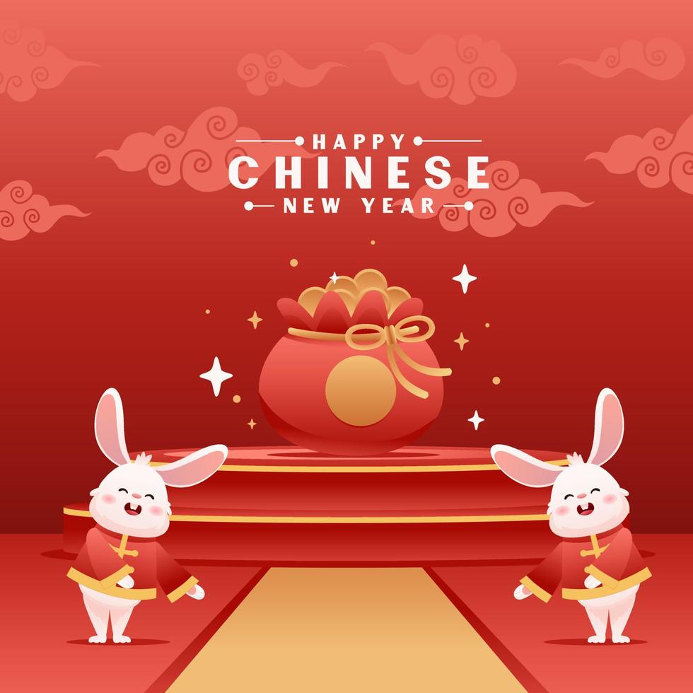 Chinese Year of Rabbit Cartoon Character with Big Prize Asian Style Decoration for Banner Background vector