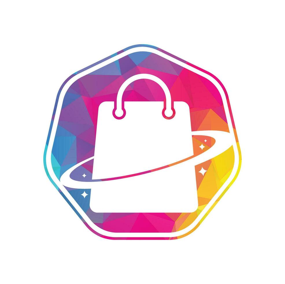 Planet Shop Logo Template Design. Galaxy shopping Bag Vector Logo Design Template.