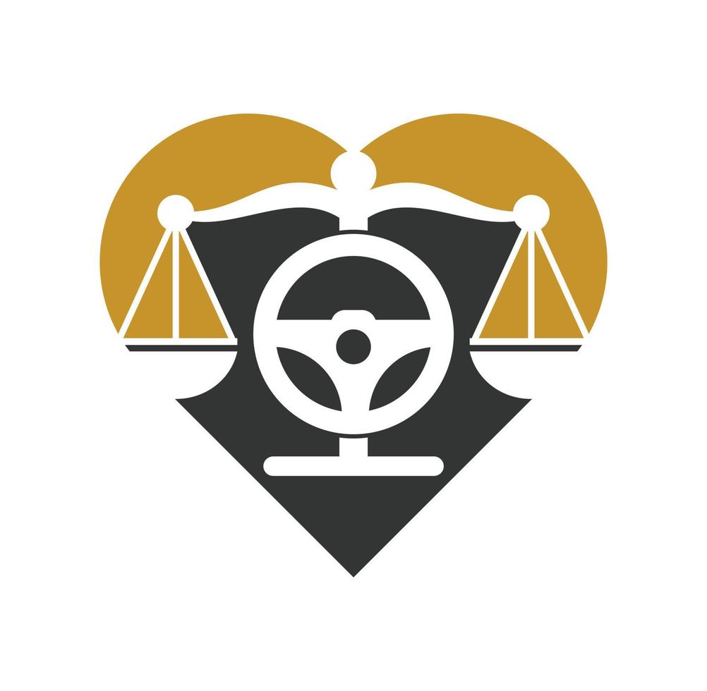 Wheel law heart shape concept vector logo design template. Steering and balance icon design.
