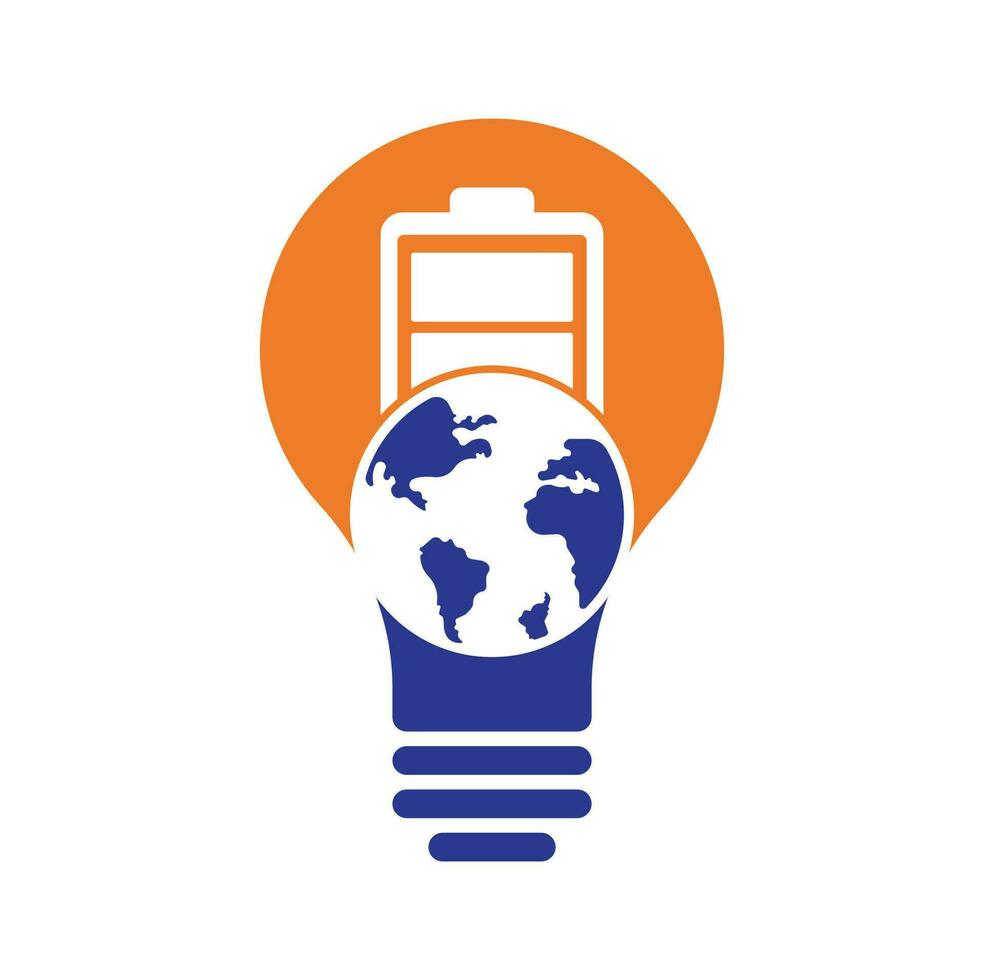 Globe battery bulb shape concept logo icon design. Global energy vector logo design template.