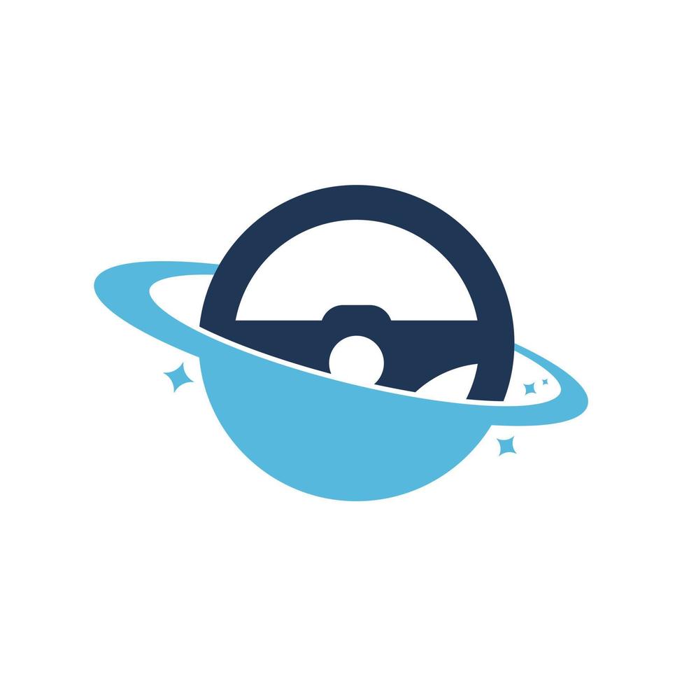 Drive planet vector logo design. Steering wheel orbit symbol or icon