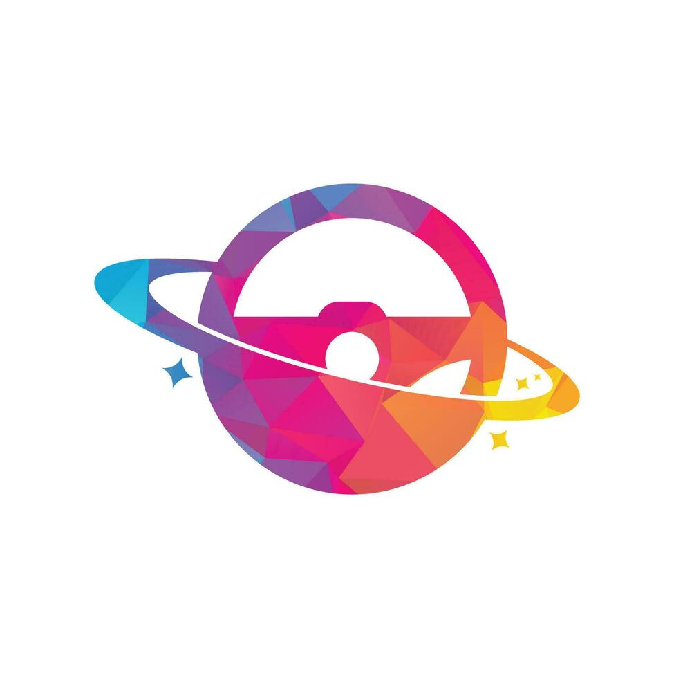 Drive planet vector logo design. Steering wheel orbit symbol or icon