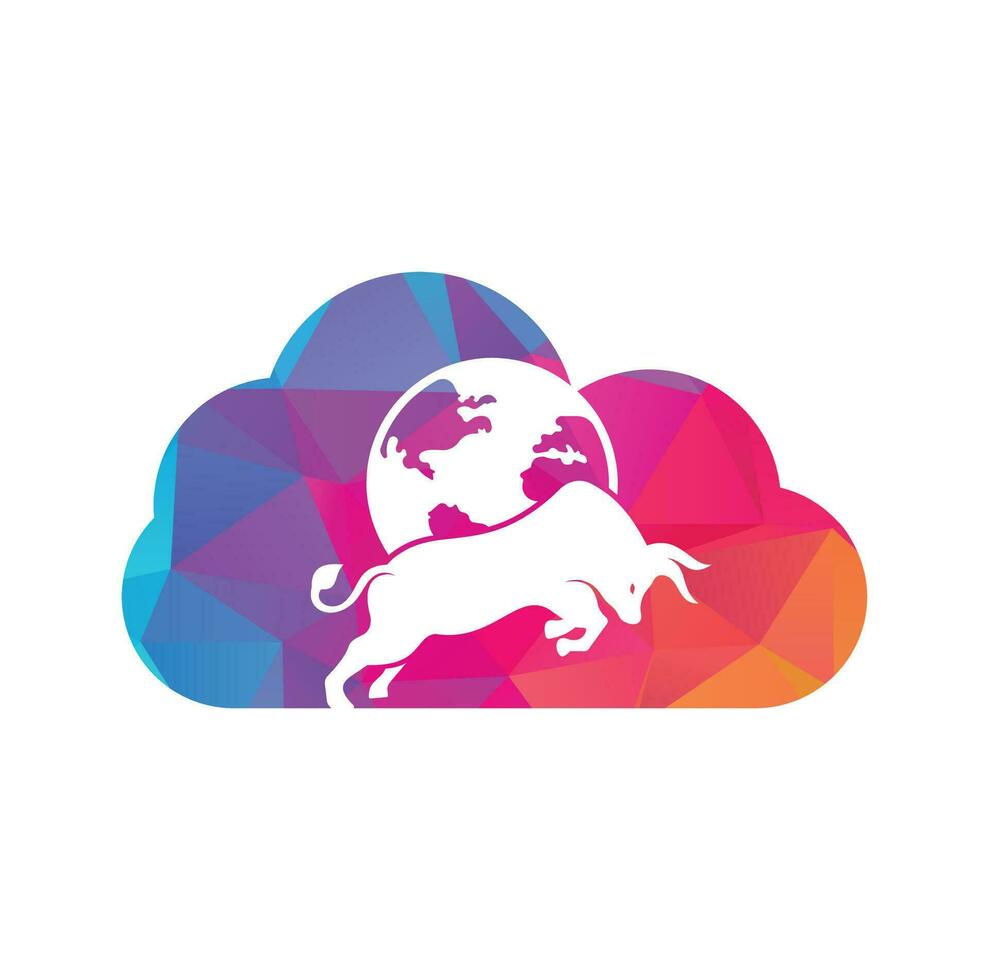 Globe bull cloud shape concept vector logo icon design. Word and Bull logo design icon vector.