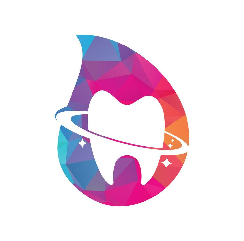 Dental planet drop shape concept vector logo design. Dentistry clinic vector logo concept.