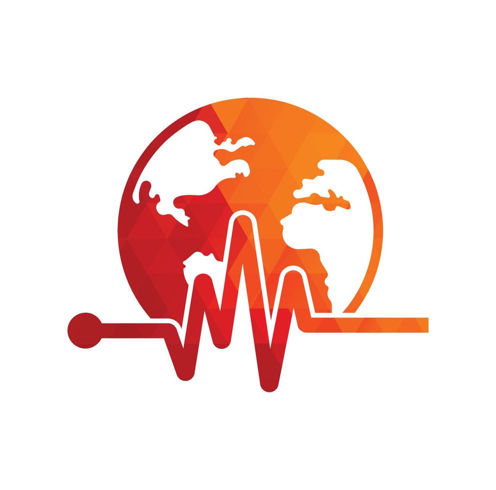 Pulse globe vector logo design icon. Pulse Cardiogram and Globe Icon Vector Logo. Earth globe icon with heart beat.