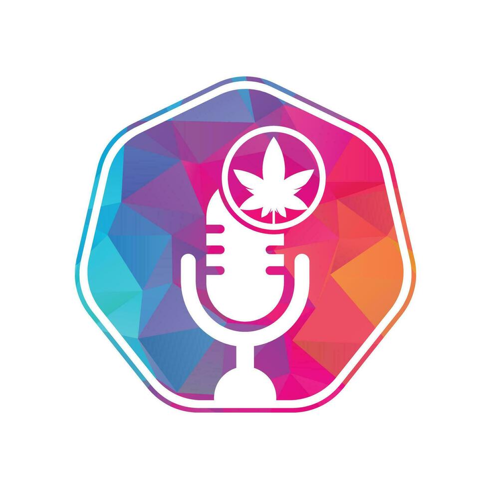 Cannabis podcast vector logo design. Podcast logo with cannabis leaf vector template.